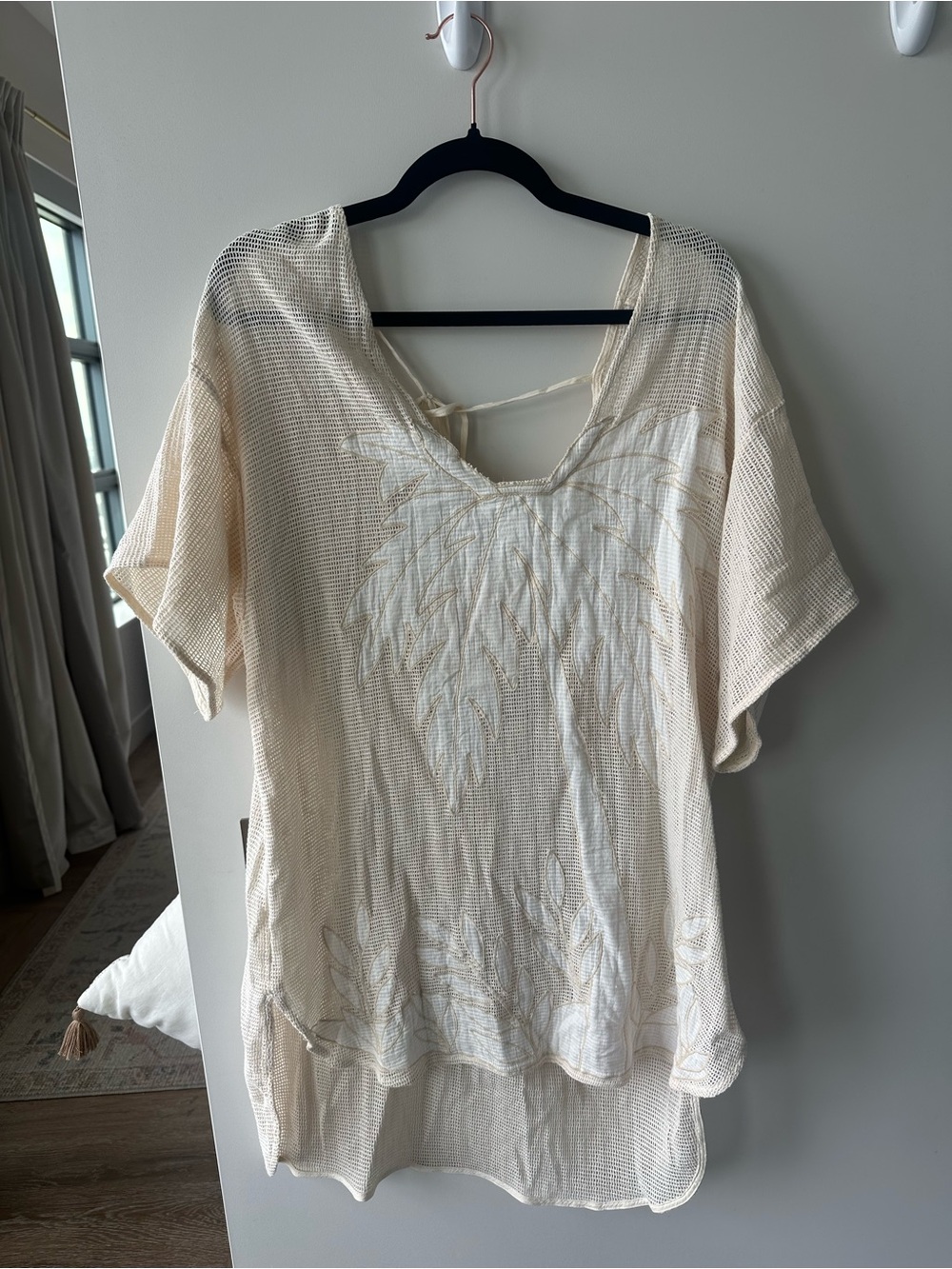 Celandine Cream Mesh Beach Cover-Up Tunic - Picture 2 of 4